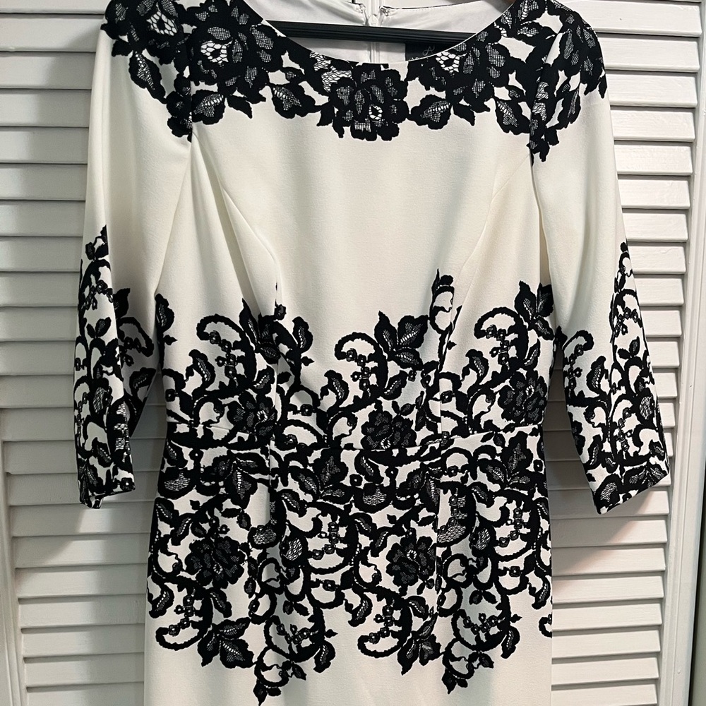 Adrianna Papell Black and Cream Floral Lace Dress - Picture 4 of 5
